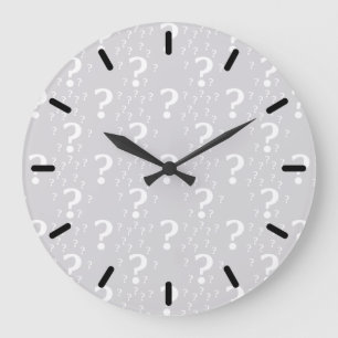 Mystery question mark riddle puzzle light grey large clock