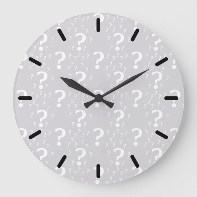 Mystery question mark riddle puzzle light grey large clock (Front)