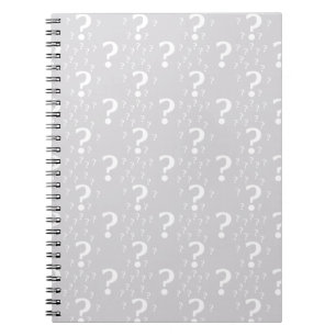 Mystery question mark riddle puzzle light grey notebook