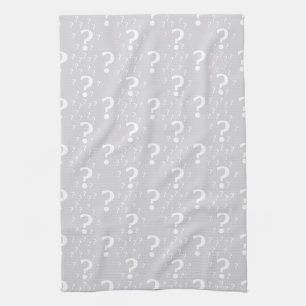 Mystery question mark riddle puzzle light grey tea towel