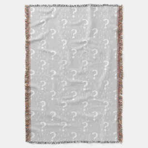 Mystery question mark riddle puzzle light grey throw blanket