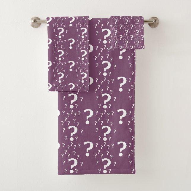 Mystery question mark riddle puzzle mauve bath towel set (Insitu)