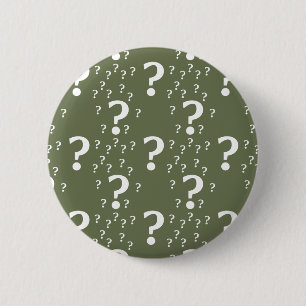 Mystery question mark riddle puzzle olive green 6 cm round badge