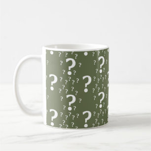 Mystery question mark riddle puzzle olive green coffee mug