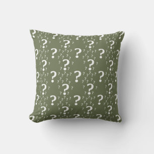 Mystery question mark riddle puzzle olive green cushion