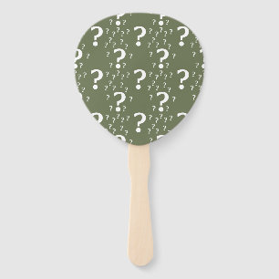 Mystery question mark riddle puzzle olive green hand fan