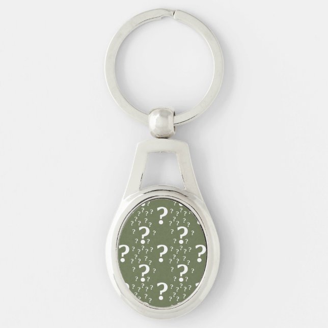 Mystery question mark riddle puzzle olive green key ring (Front)