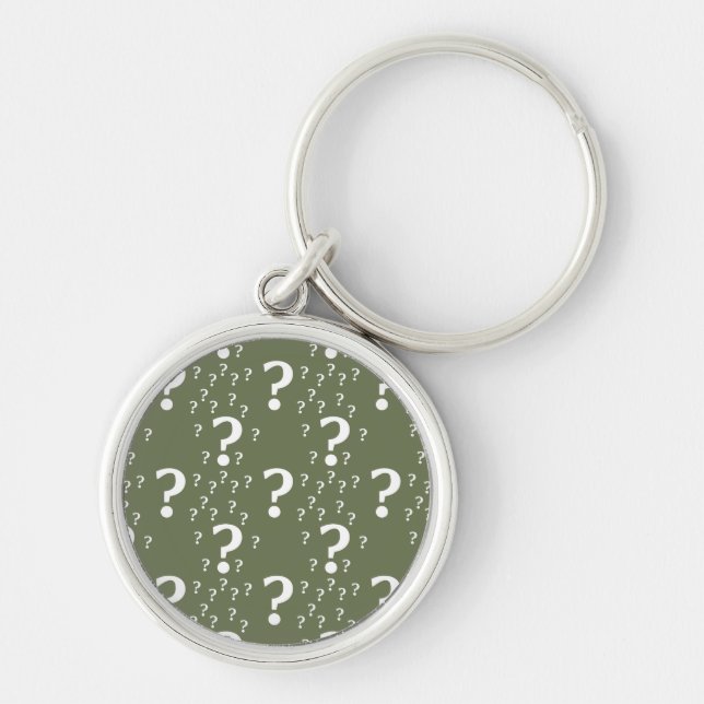 Mystery question mark riddle puzzle olive green key ring (Front)