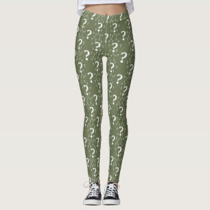Mystery question mark riddle puzzle olive green leggings