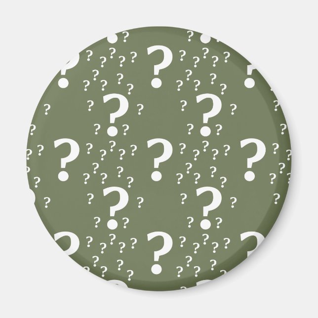 Mystery question mark riddle puzzle olive green magnet (Front)