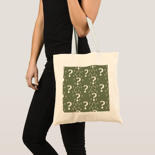 Mystery question mark riddle puzzle olive green tote bag (Front (Product))