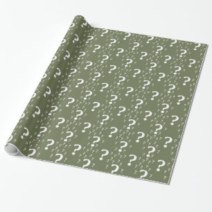 Mystery question mark riddle puzzle olive green wrapping paper