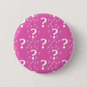 Mystery question mark riddle puzzle pink 6 cm round badge