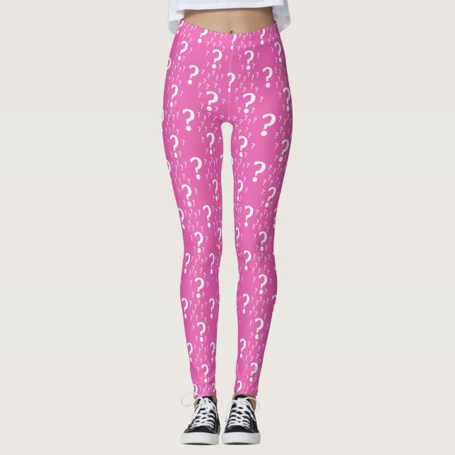 Mystery question mark riddle puzzle pink leggings (Front)