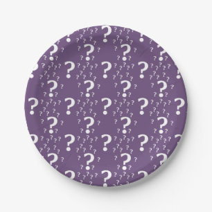 Mystery question mark riddle puzzle purple paper plate