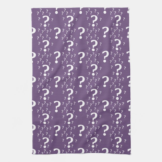 Mystery question mark riddle puzzle purple tea towel (Vertical)
