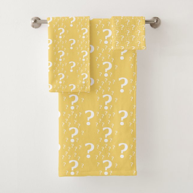 Mystery question mark riddle puzzle yellow bath towel set (Insitu)