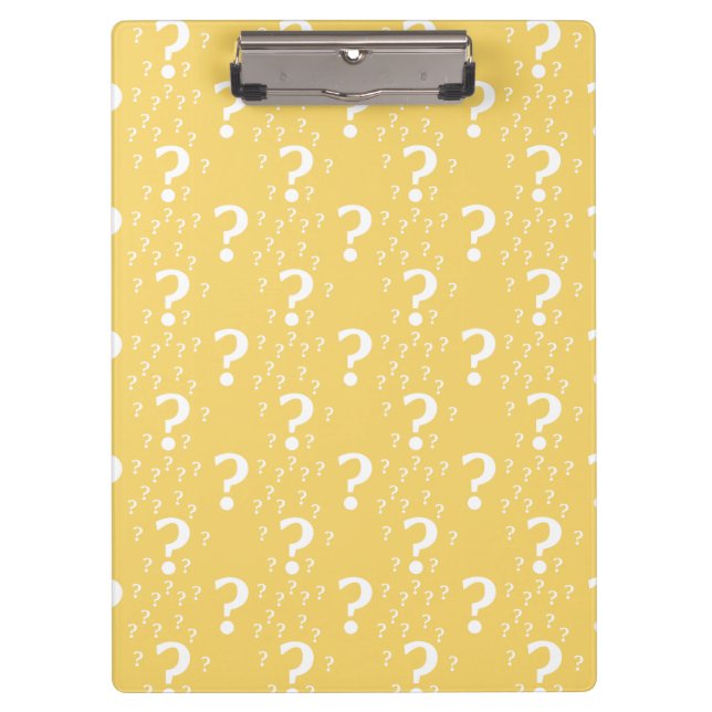 Mystery question mark riddle puzzle yellow clipboard (Front)