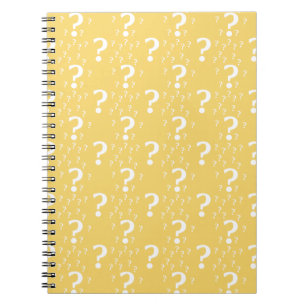 Mystery question mark riddle puzzle yellow notebook