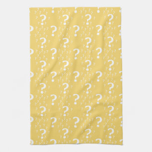 Mystery question mark riddle puzzle yellow tea towel