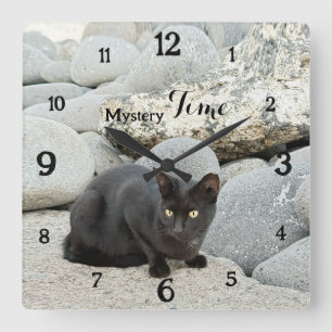 Mystery Time – Black Cat Wall Clock