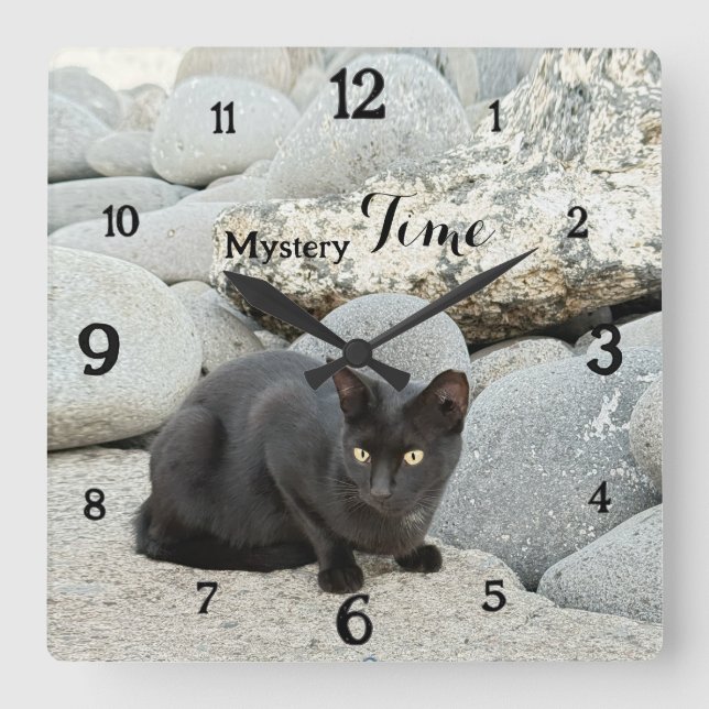 Mystery Time – Black Cat Wall Clock (Front)