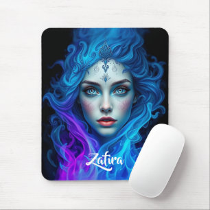 Mystery Woman Emerging from Blue & Purple Flames Mouse Pad