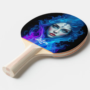 Mystery Woman Emerging from Blue & Purple Flames Ping Pong Paddle