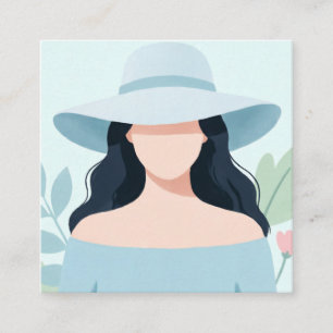 Mystery Woman in Wide-Brim Hat Square Business Card