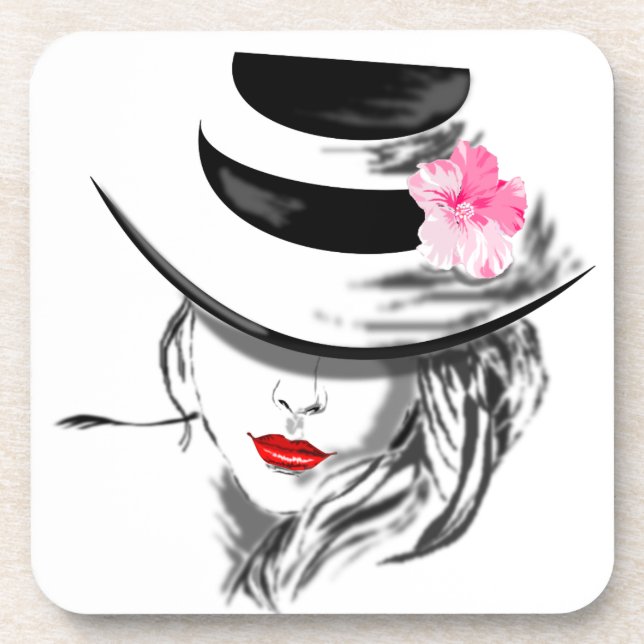 Mysteryous Lady Beverage Coaster Red Lips (Front)