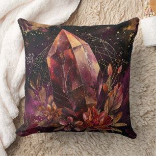 Mystic Amethyst Crystal Floral Galaxy Art (1) Cushion