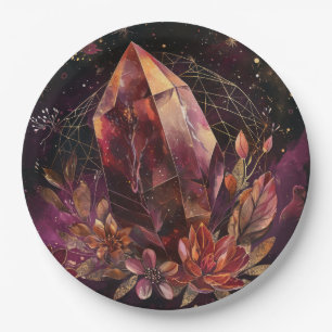 Mystic Amethyst Crystal Floral Galaxy Art (1) Paper Plate