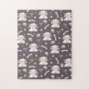 Mystic Aries Zodiac Night Bunny and Ram Jigsaw Puzzle