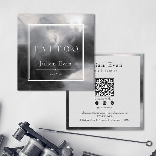 Mystic Black and White Ink Tattoo Artist Square Business Card