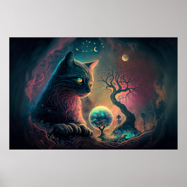 Mystic Black Cat Art Poster  (Front)