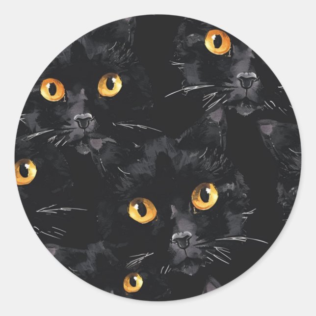 Mystic Black Cat Eyes Pattern Classic Round Sticker (Front)