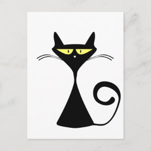 Mystic Black Cat Halloween Postcard