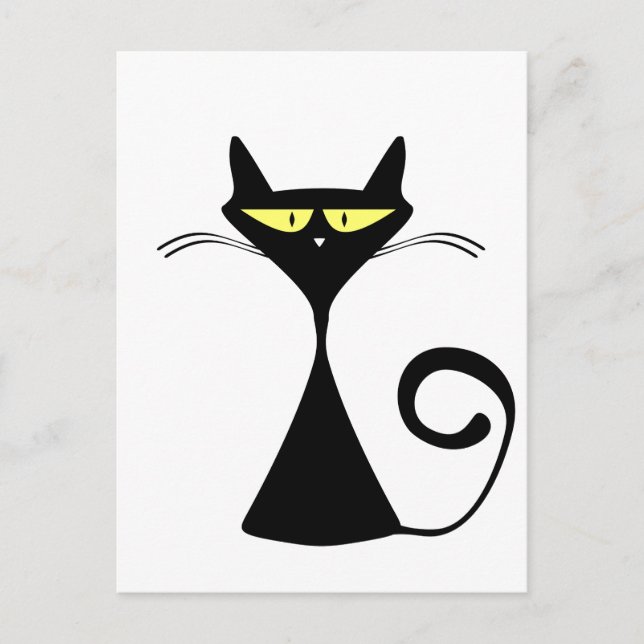 Mystic Black Cat Halloween Postcard (Front)