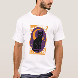 Mystic Black Cat Halloween Poster Gothic Moon De T-Shirt