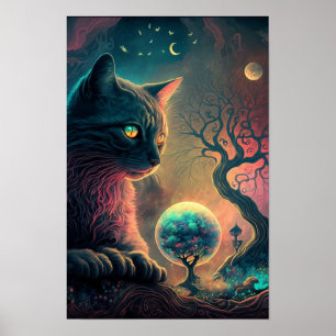 Mystic Black Cat Poster Witchy Art 3