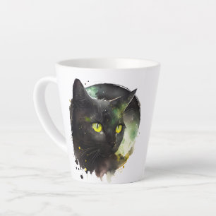Mystic Black Cat Watercolor – Enchanted Night Art  Latte Mug