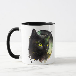 Mystic Black Cat Watercolor – Enchanted Night Art Mug