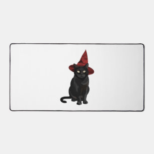 Mystic Black Cat with Dark Red Hat Classic T-Shirt Desk Mat