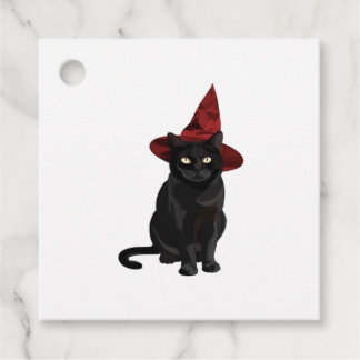 Mystic Black Cat with Dark Red Hat Classic T-Shirt Favour Tags