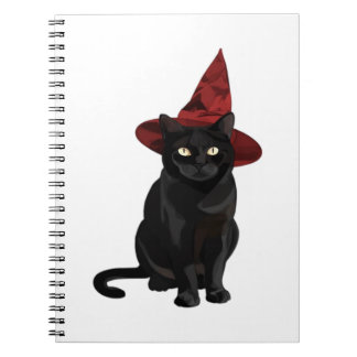Mystic Black Cat with Dark Red Hat Classic T-Shirt Notebook
