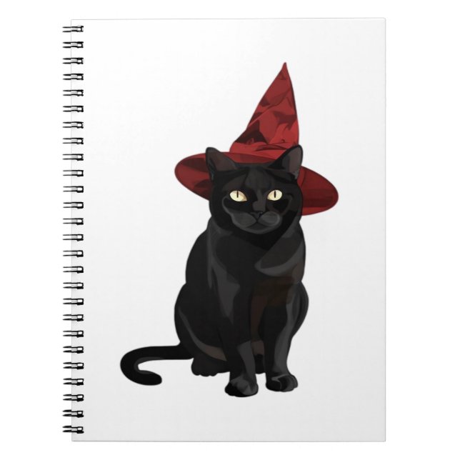 Mystic Black Cat with Dark Red Hat Classic T-Shirt Notebook (Front)