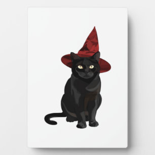 Mystic Black Cat with Dark Red Hat Classic T-Shirt Plaque