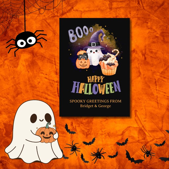 Mystic Black Ghost & Pumpkin Halloween greeting  Holiday Card (Creator Uploaded)