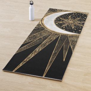 Mystic Black Gold Sun Moon Mandala Yoga Mat