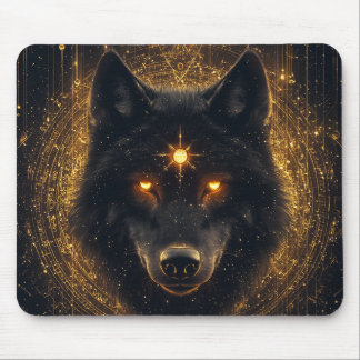 Mystic Black Wolf Golden Sigil Mouse Pad